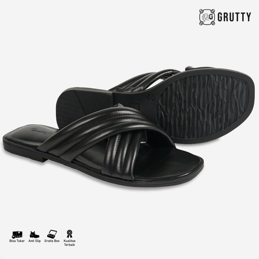 Grutty Sandal Wanita Flat Silang Sendal Teplek Super Comfy Warna Hitam