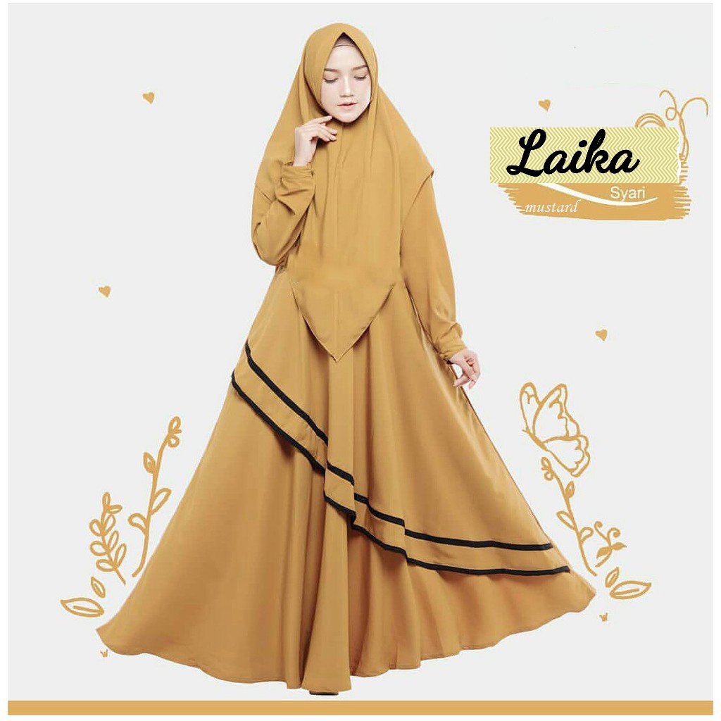LAIKA - BAJU GAMIS DRESS SYARI WANITA MUSLIM BUSUI FREE HIJAB KHIMAR RENDA SAMPING FASHION KEKINIAN 