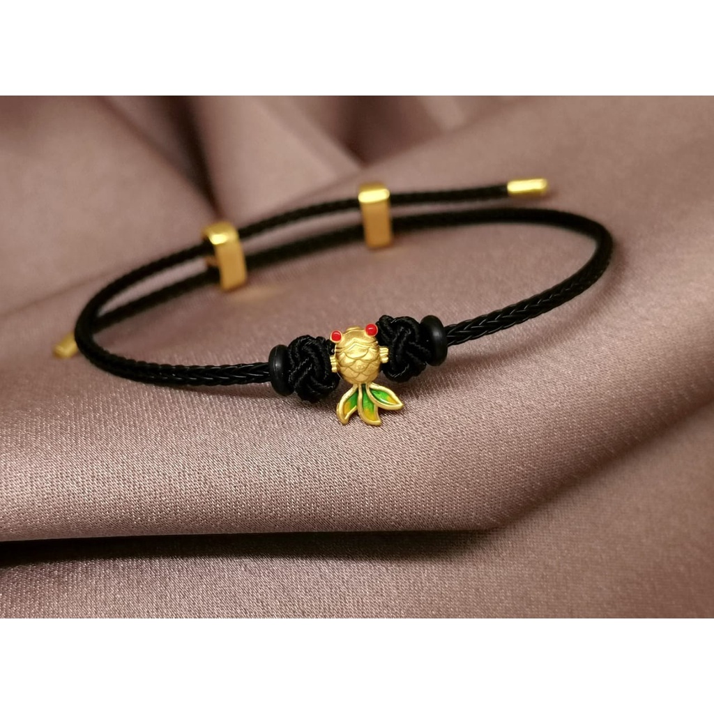 Gelang Charm Ikan Baby Koi Mini Cat emas kadar 24k HK Hongkong 999% 999 &amp; Gelang Serut