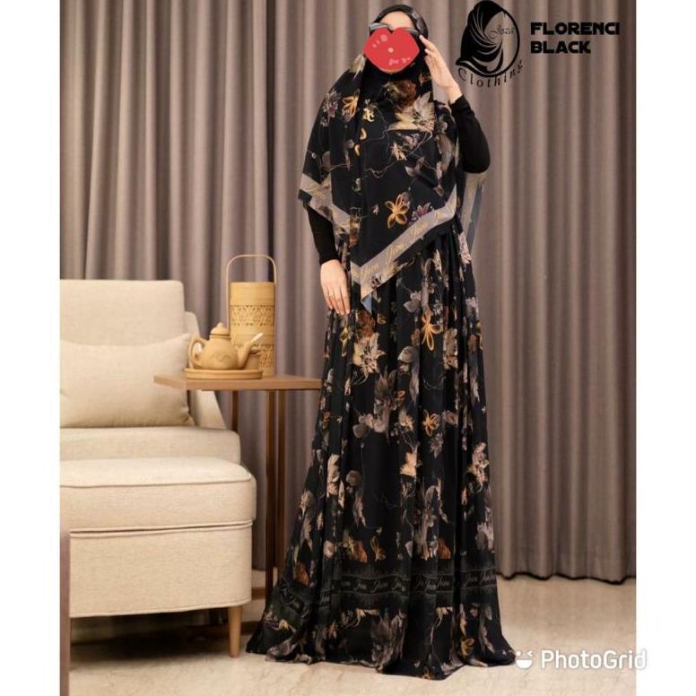 DISKON Florenci Black Set Syari By Joza Clothing ( Joza Arina) Gamis set Khimar Murah