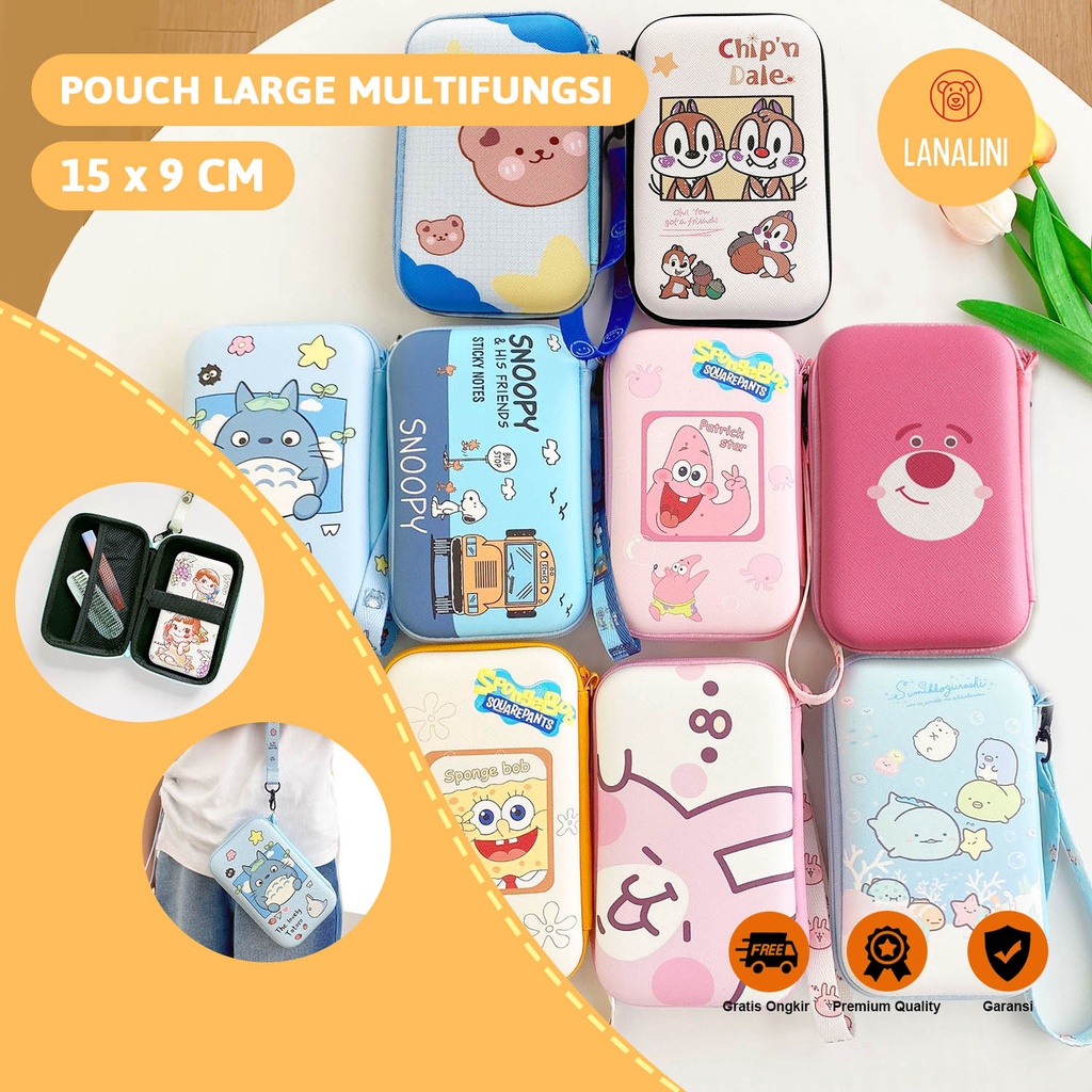 Pouch Bag Dompet Koin Uang Charger Kabel Headset Kartu Kunci Makeup Make up Kosmetik Coin Purse Tas Travel Organizer Portable Multifungsi Serbaguna Waterproof Lucu Gambar Karakter Kartun Cartoon Lotso Snoopy Hello Kitty Mickey Maruko Melody Unicorn Pooh