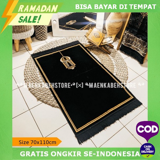 Sajadah Traveling Motif Kiswah Kusus Hitam Ukuran Dewasa 70X110Cm Perlengkapan Sholat Sejadah Sauven