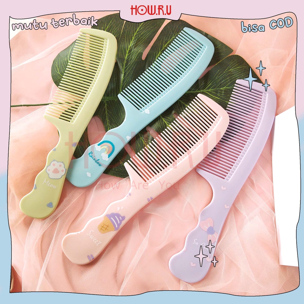 HOW.R.U GROSIR | Sisir Rambut Pastel Anti Kusut Aneka Desain dan Warna