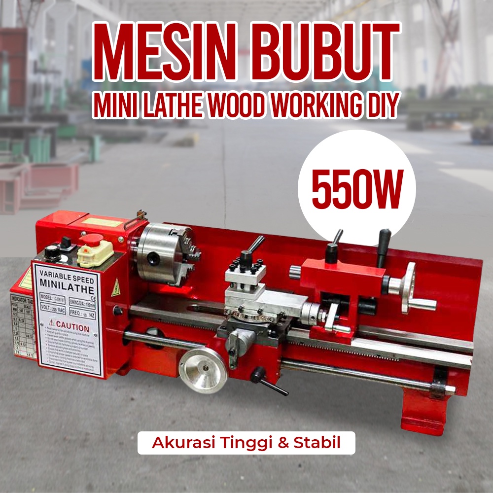 Mesin Bubut Mini Lathe Wood Metalworking DIY Model Making 550W - CJ0618 - Red