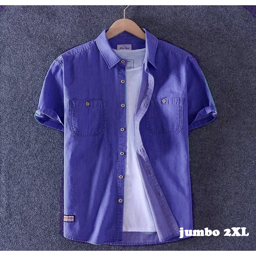 JEANS21 - KEMEJA PRIA LENGAN PENDEK DENIM LEVIS - ATASAN BAJU SANTAI JUMBO SIZE