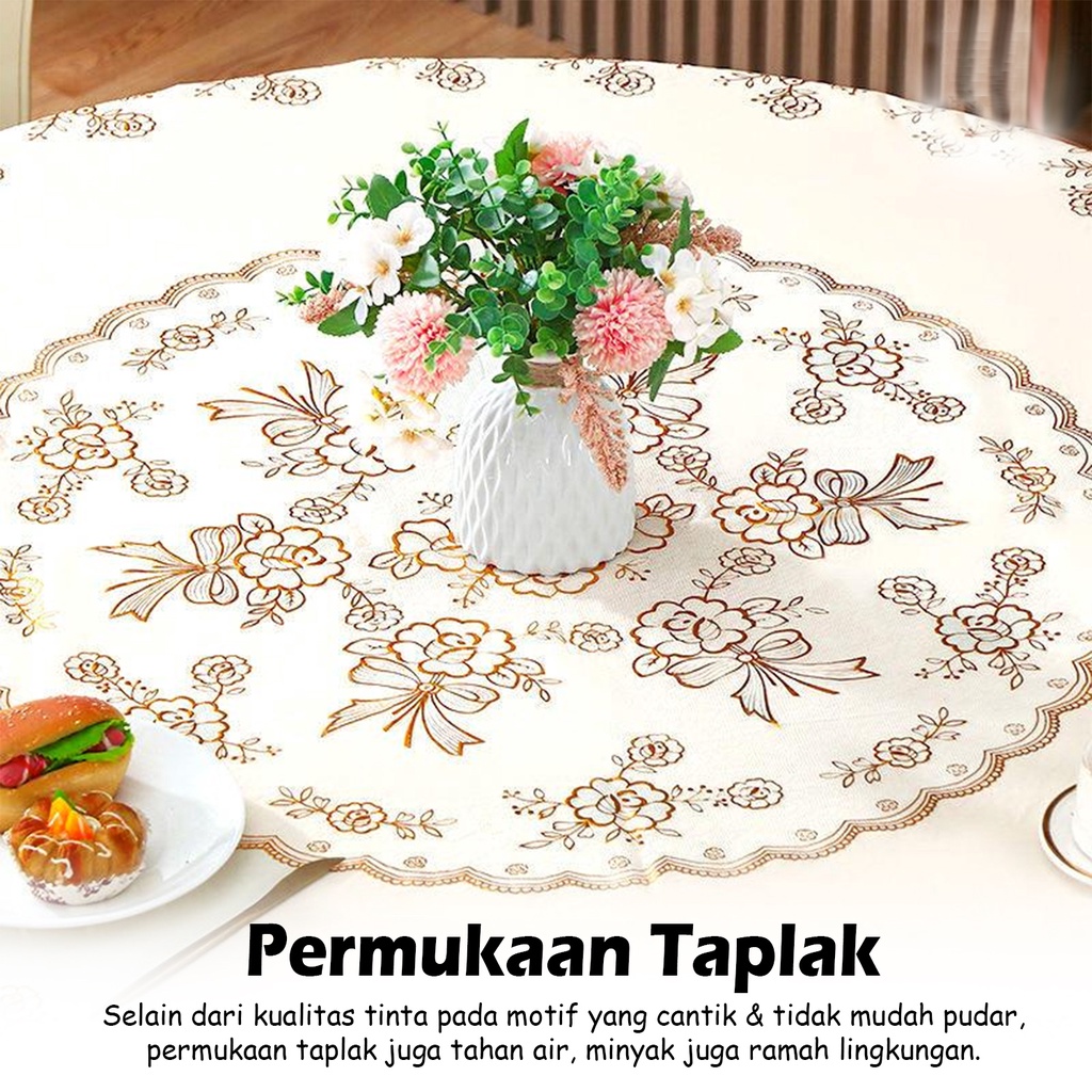 Taplak Meja Makan Tipe Bundar Motif Bunga Bunga Ukuran 180cmx180cm Bahan PVC - D45-C