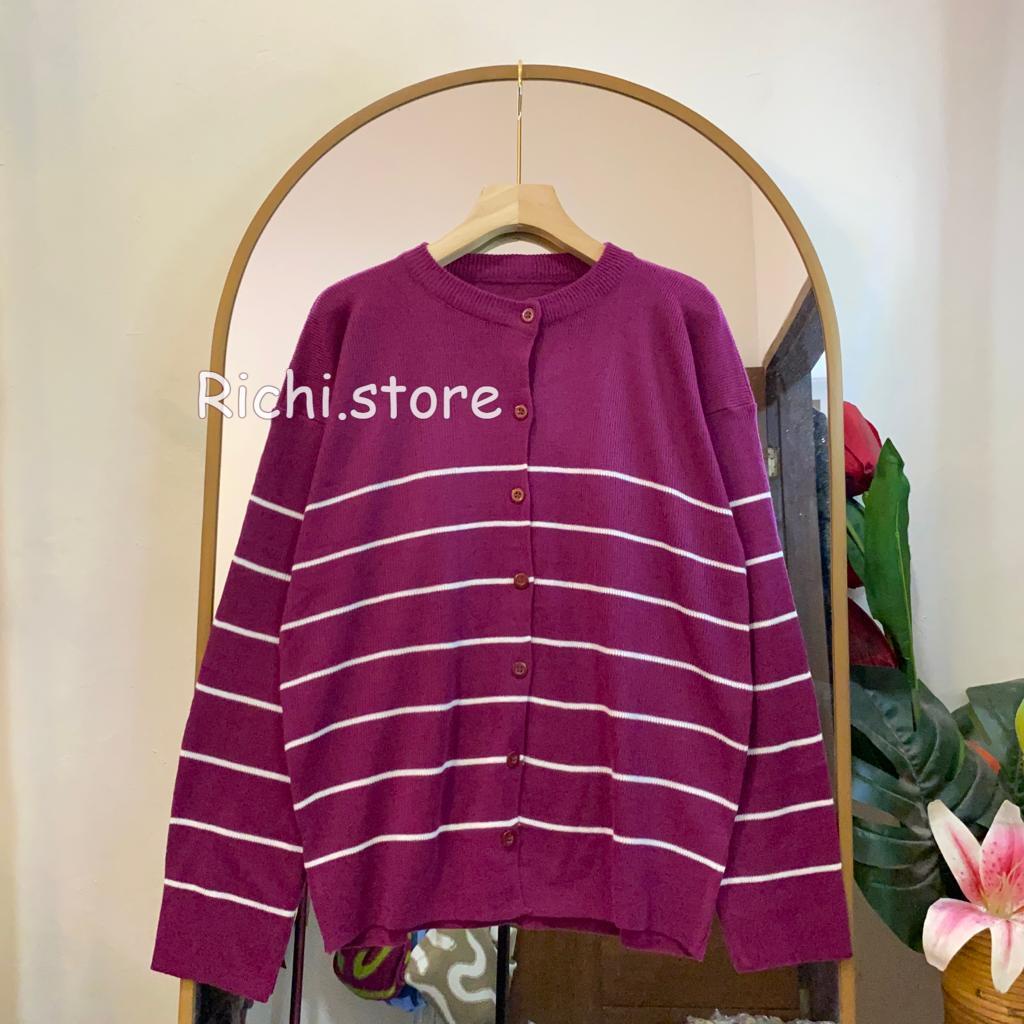 MILDA CARDIGAN RAJUT FULL KANCING MOTIF GARIS