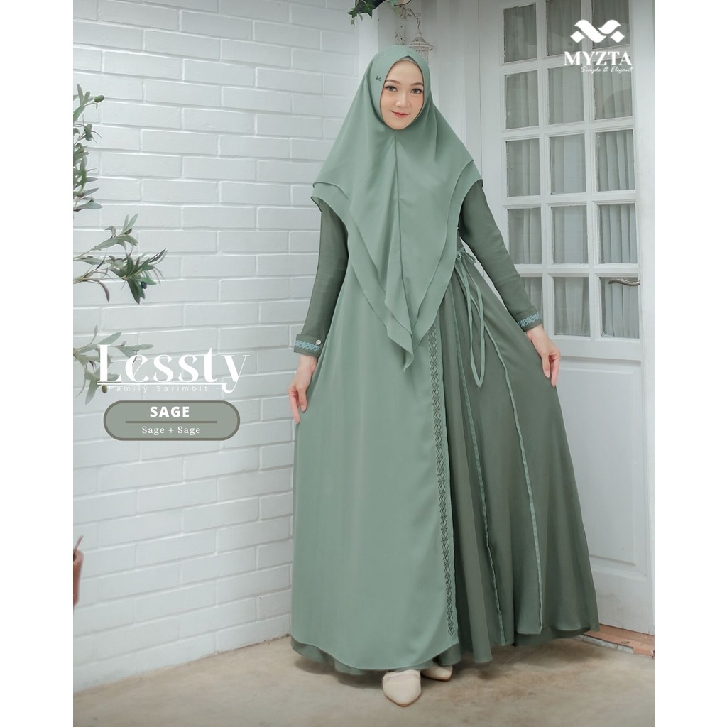 SET GAMIS KHIMAR SYARI LESSTY SAGE GREEN ORIGINAL MYZTA INAYA FASHION DRESS BAJU BUSANA MUSLIM WANIT