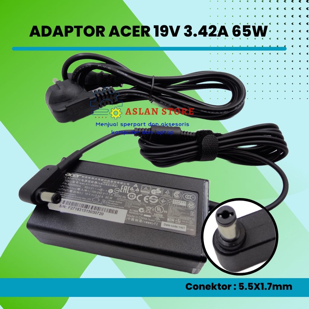 Adaptor Charger Original Laptop Acer Aspire E14 E15 E5 E5-471 E5-475 E5-475G Embos 19.5V-3.42A 5517