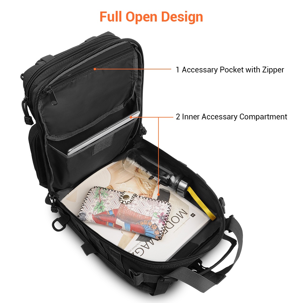 SmallLee 20L tas tactical  Pria Tas Selempang Hitam Tahan Air