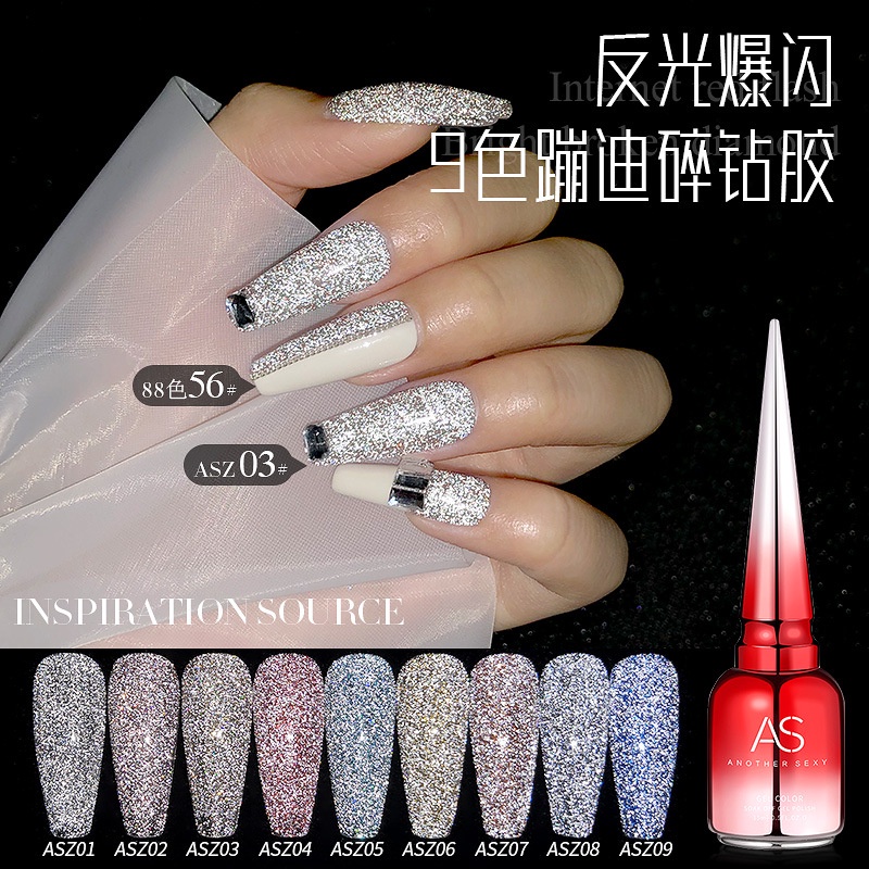 [ORIGINAL] 2023 AS PREMIUM UV GEL POLISH GLITTER GEL POLISH REFLECTIVE 15ML | DIAMOND BROKEN DRILL NAIL FLASH GEL POLISH / kutek gel sinar flash glitter/UV GEL POLISH