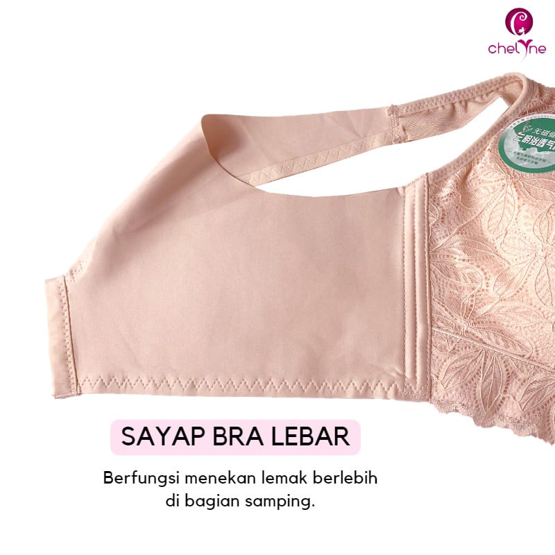 BH Chelyne Premium Big Size Busa L3902 Tanpa Kawat - Jumbo Full Cup Bra - Brukat Lace Mix Seamless 40/44
