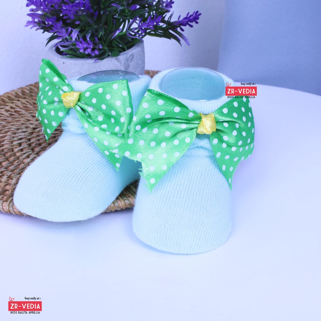 [HIJAU MUDA] Kaos Kaki Pita Renda &amp; Prewalker Socks 3D Bayi / Baby Perempuan Import Anti Slip Murah Polos Stretch Rajut Halus  Kiosbalitaaprillia