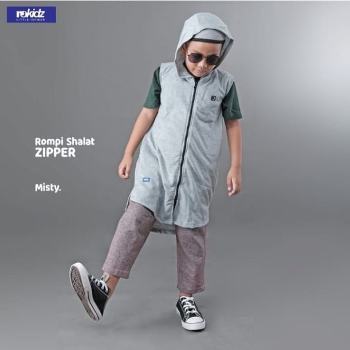 Rompi Sholat Rokidz Zipper, rompi sholat anak hoodie+resleting muslim|Rosal anak - Misty, M(H7J1) ro