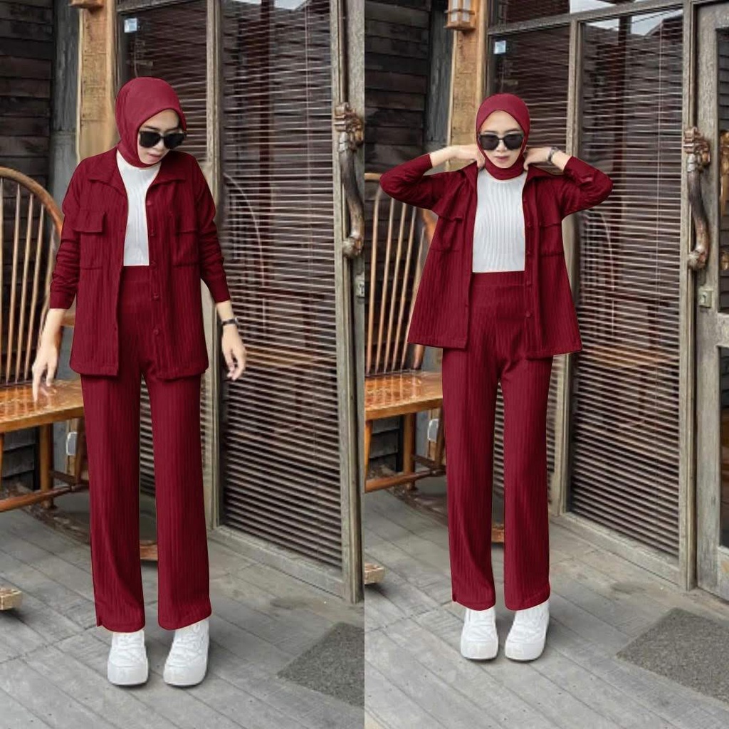 ELDE 12 - SET NABILA ( L - XL ) SETELAN RAJUT BAHAN MANGO KNIT IMPORT TEBAL DAN HALUS KANCING HIDUP FULL ADA SAKU KANAN DAN KIRI + CELANA KULOT ( NO INNER )