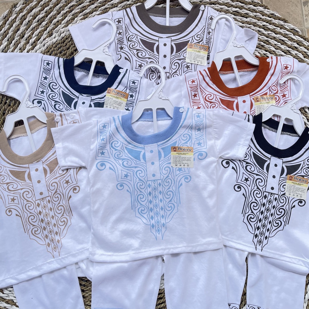 Arevy Babywear Baju Koko Bayi Dengan Peci 3-12 Bulan Bahan Katun Menyerap Keringat Baju Koko Anak Newborn Setelan Hari Raya Baju Koko Pendek Celana Panjang Anak Laki-Laki Pakaian Lebaran Baby Baju Bayi Newborn