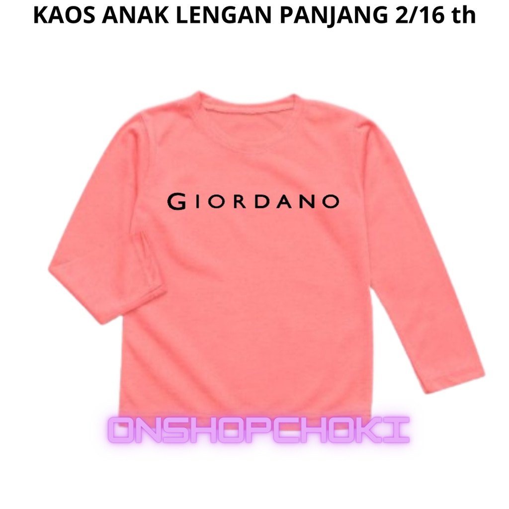 Kaos Anak Lengan Panjang Gambar GIARNO Unisex Cowok Cewek Usia 2-16th Bahan Halus Nyaman Untuk Dipakai