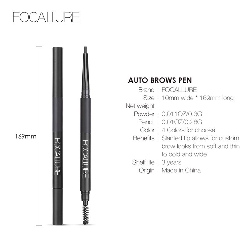 NIK - FOCALLURE Auto Brows Pen 3in1 FA64 | Pensil Alis eyebrow | Pigmented | Waterproof | Tahan Lama | BPOM ORIGINAL