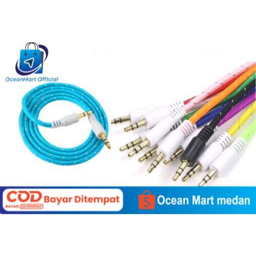Kabel Aux Audio Jack 3.5mm Aux Stereo Spiral Male to Male 1 Meter Aksesoris Handphone HP OCEANMART OCEAN MART Murah Grosir