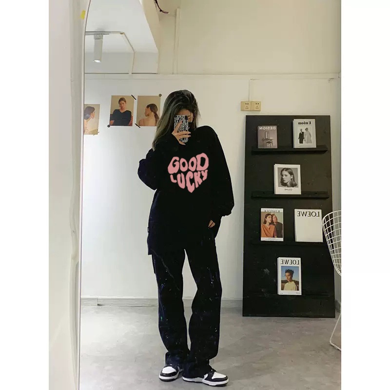 Sweater Oversize Pink Heart Unisex Sweater Oversize Korean Style