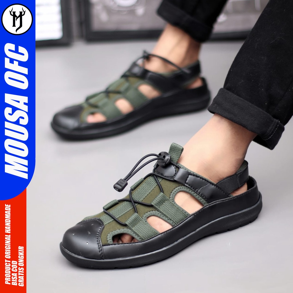 Sepatu Sendal Velcro Pria Casual  Slop Keren Kerja Outdoor Kulit Pu Original Mousa Critin