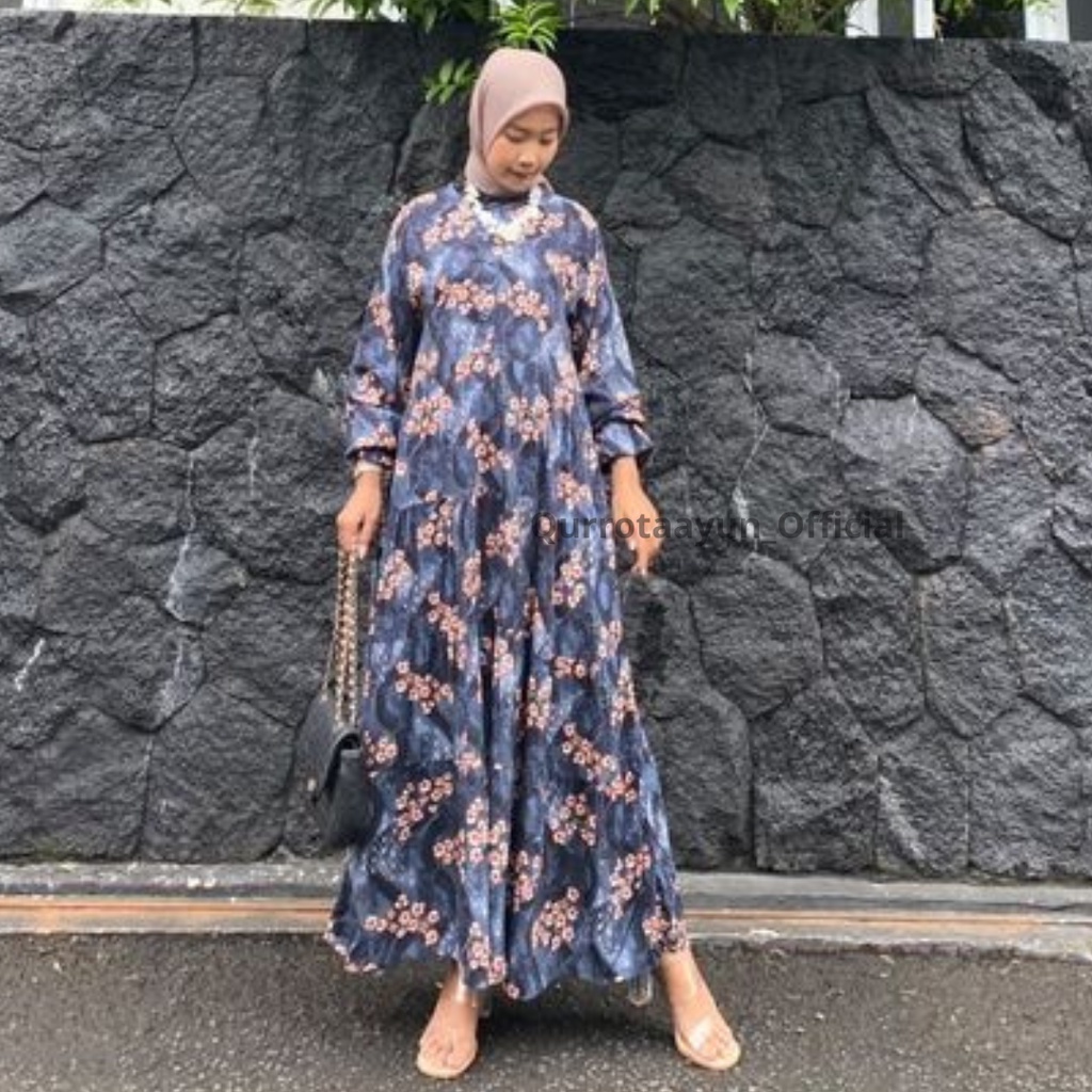 Luna Midi Dress Rayon Motif Premium LD 100 PB 120 Fashion Muslim Wanita Terbaru Gamis Rempel Susun K