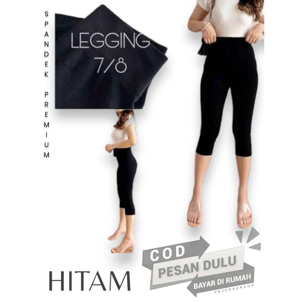 HITAM Legging 7/8 wanita licin SPANDEK