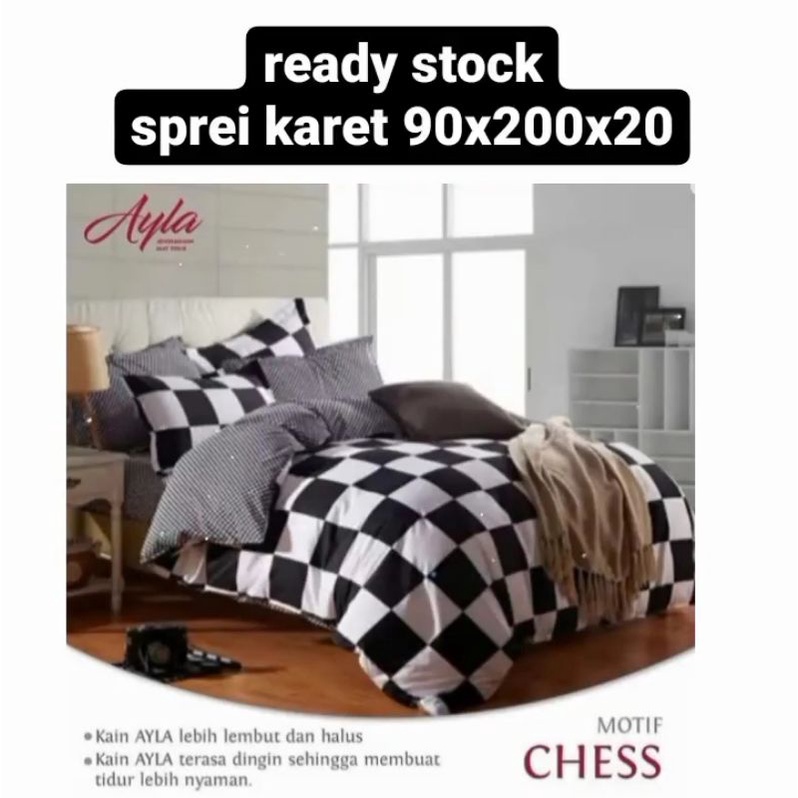 Sprei katun motif catur hitam putih chess 90x200