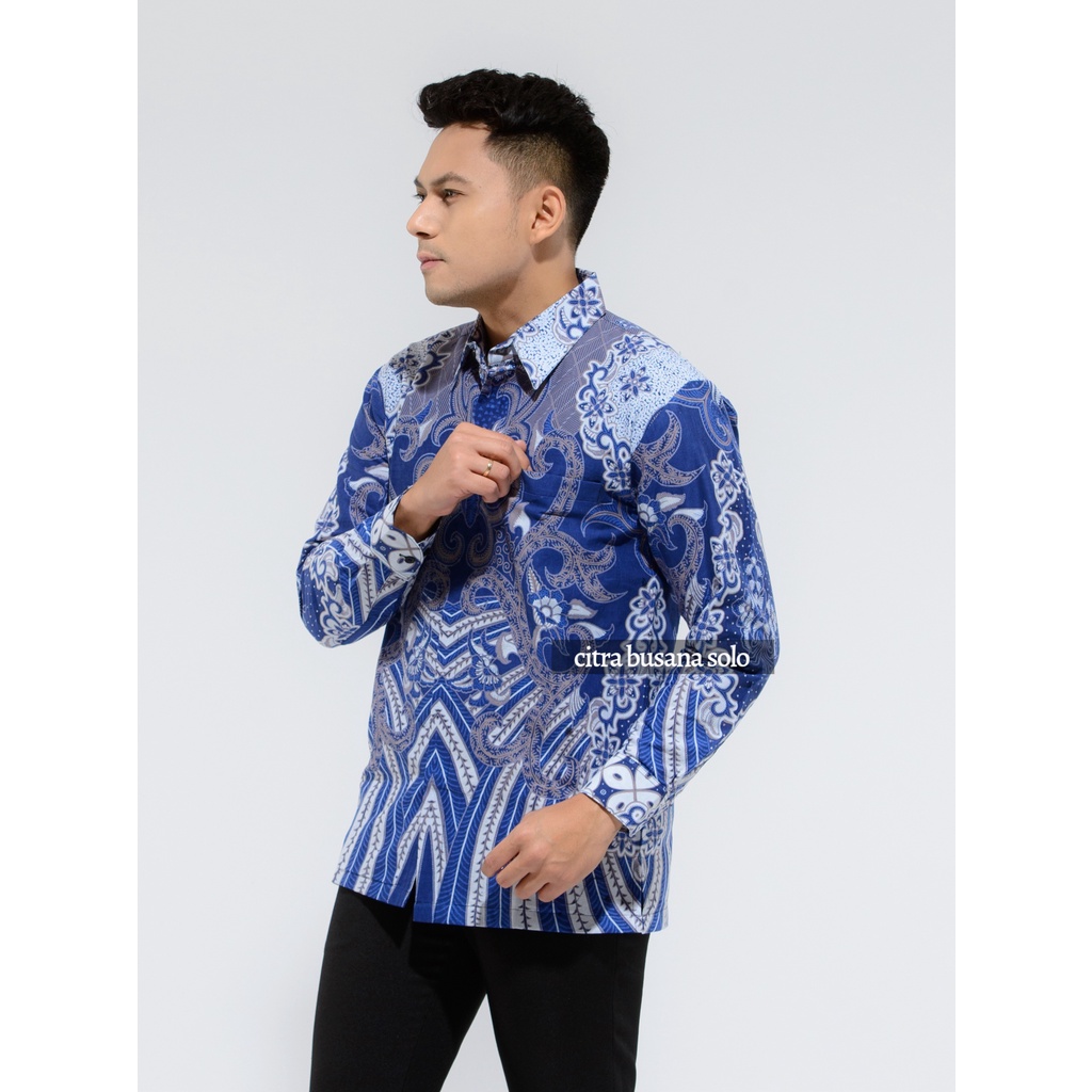 BANYU BIRU Kemeja Batik Pria Full Furing Bahan Katun Sragenan