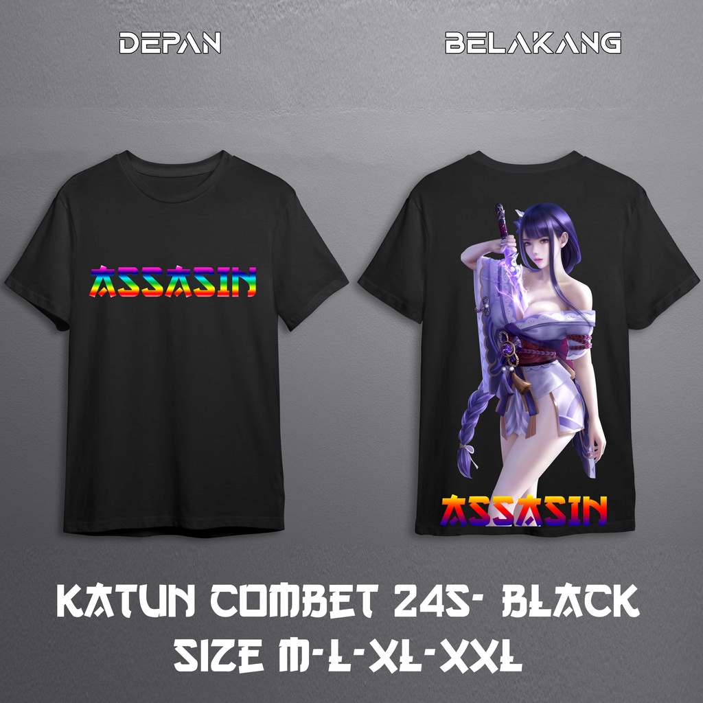 Kaos Baju Tshirt assasin Pria Baju Distro Basic Lengan Pendek depan belakang