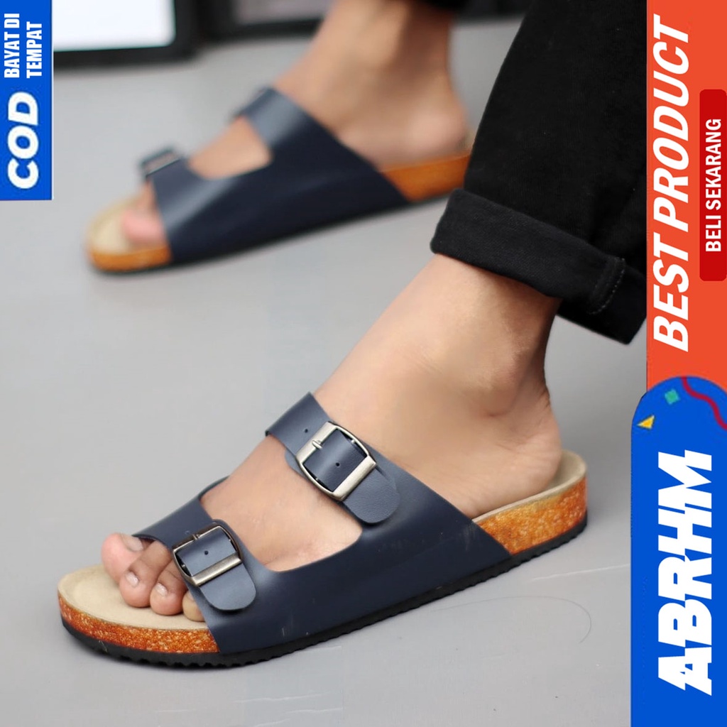 ABRHM x HIRO Sandal Slide Pria Sandal Slop Pria Kulit Pu Sendal Selop Cowok / Cowo Keren Kekinian