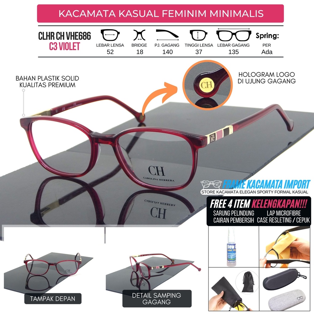 Frame Kacamata Wanita Plastik Premium Oval