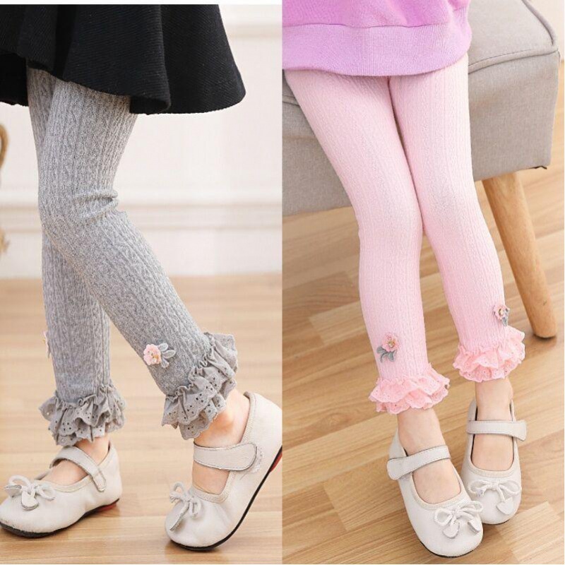 LG18-Legging Anak Perempuan Rajut Import Tebal Ruffle Bunga