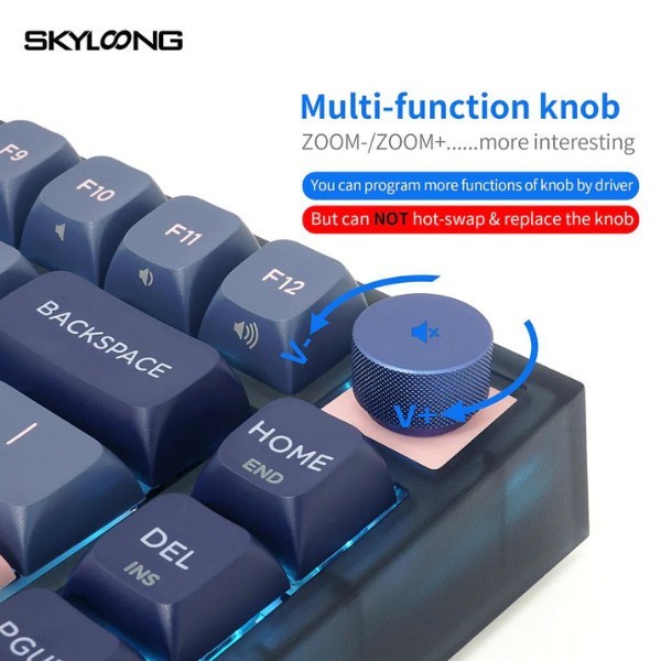 Keyboard Gaming Mechanical Skyloong GK75 Glacier Blue Pink Hotswap