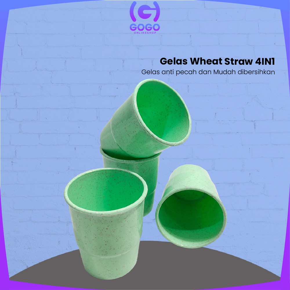 GOGO-C811 Gelas Wheat Straw 4IN1 / Gelas Cangkir Mug Plastik Jerami Gandum / Gelas Tanpa Gagang Serbaguna