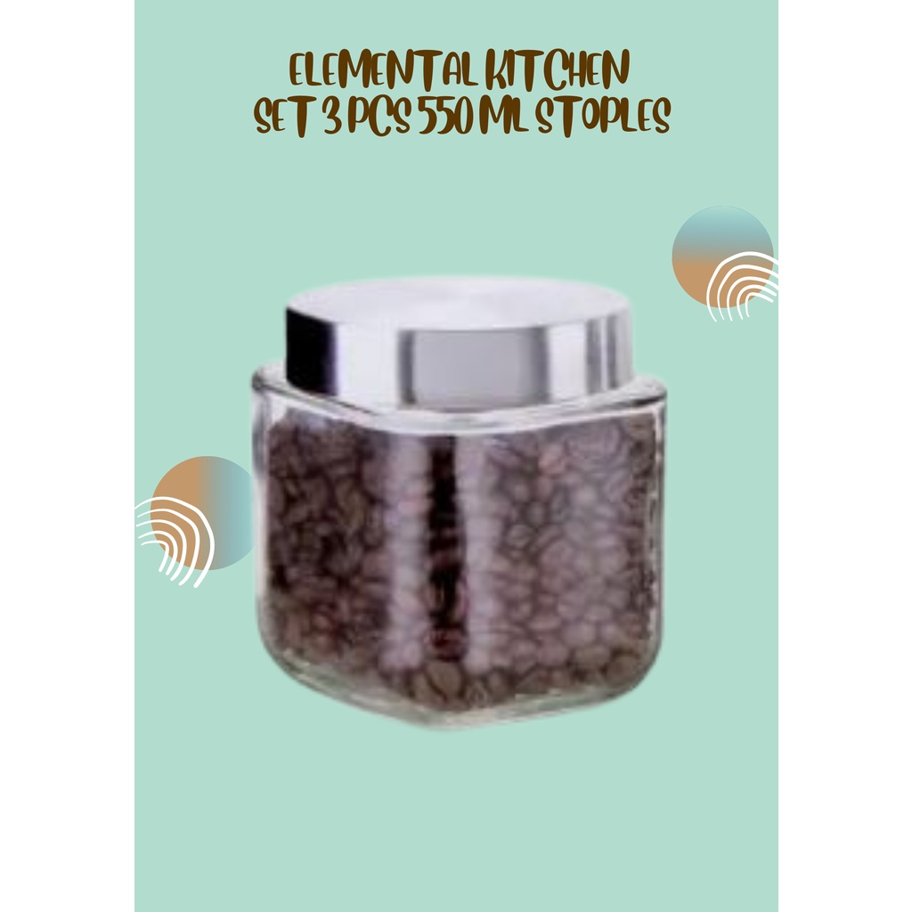 Elemental Kitchen Set 3 Pcs 550 Ml Stoples Storage Jar