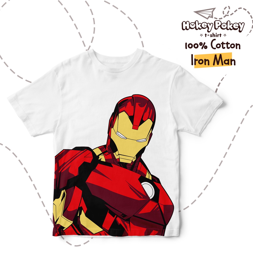 Baju Kaos T Shirt Anak Laki Laki Katun Combed Motif Iron Man Putih