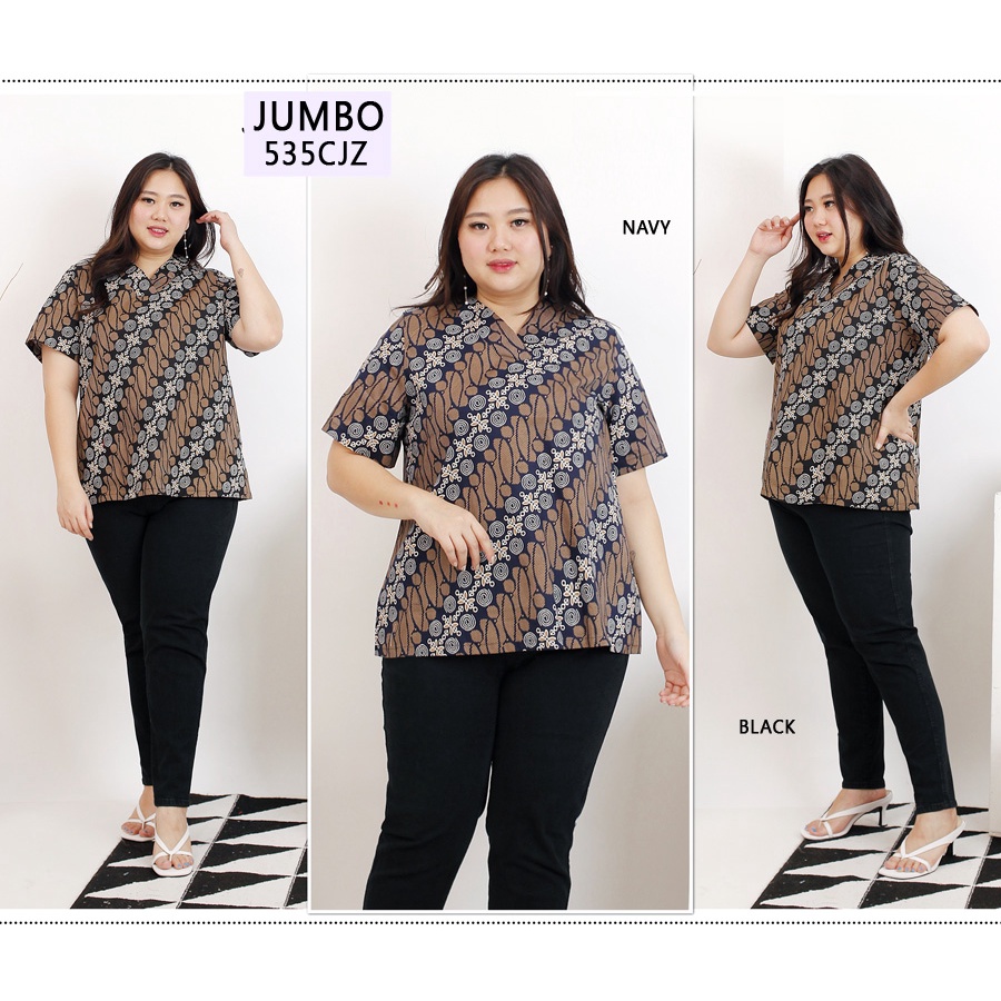 BIGCLO - (COD) LD 115-125cm Blouse Batik Super Jumbo Bigsize Baju Atasan Wanita Big Size 615 vol54