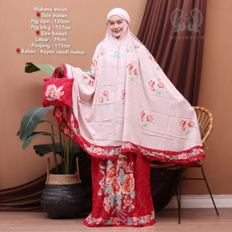 Mukena Batik Cap Kain Rayon Motif Encim Buket Mawar