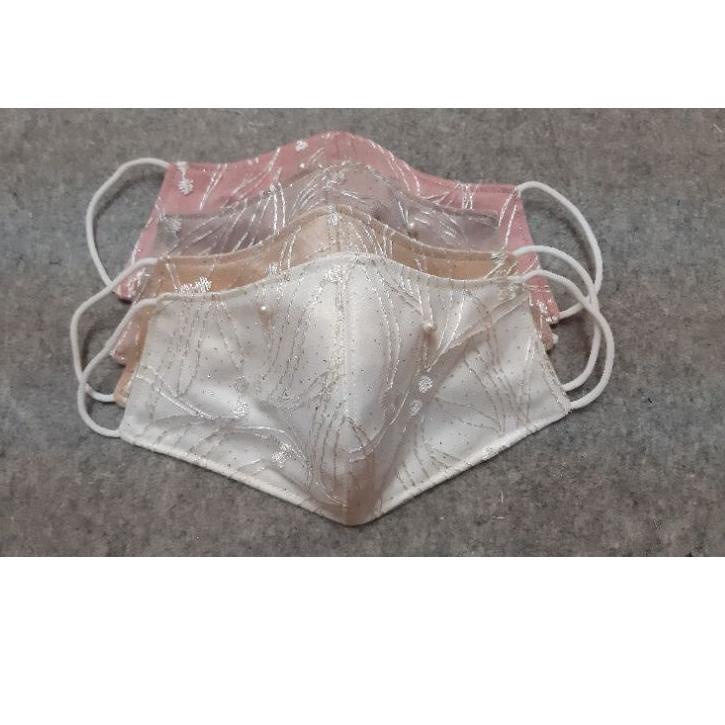 Star Seller. Masker Kain Cantik Pesta Brokat Payet Putih Gold 3 lapis 3ply ✢iti⋆