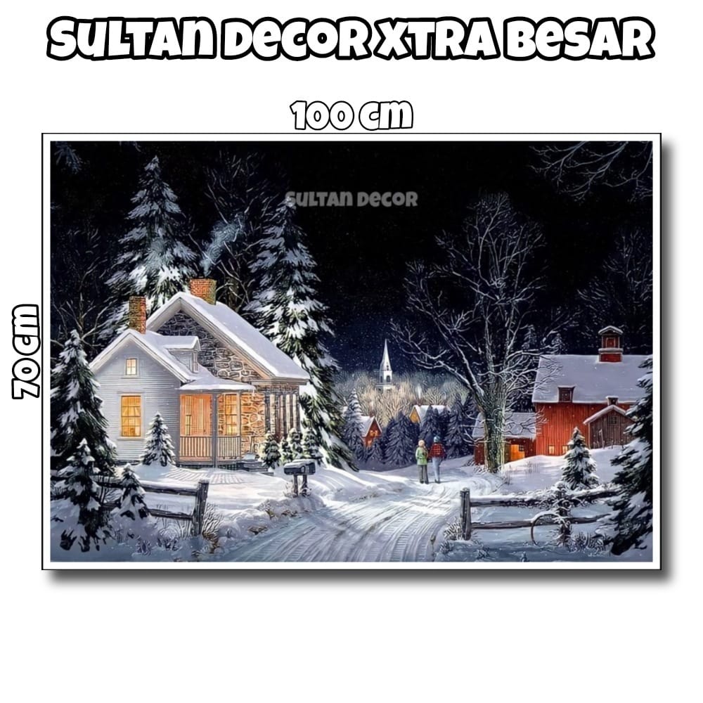 LUKISAN POSTER CETAK PEMANDANGAN SALJU XTRA BESAR UKURAN 100X70CM 150X100CM HIASAN DINDING PEMANDANG