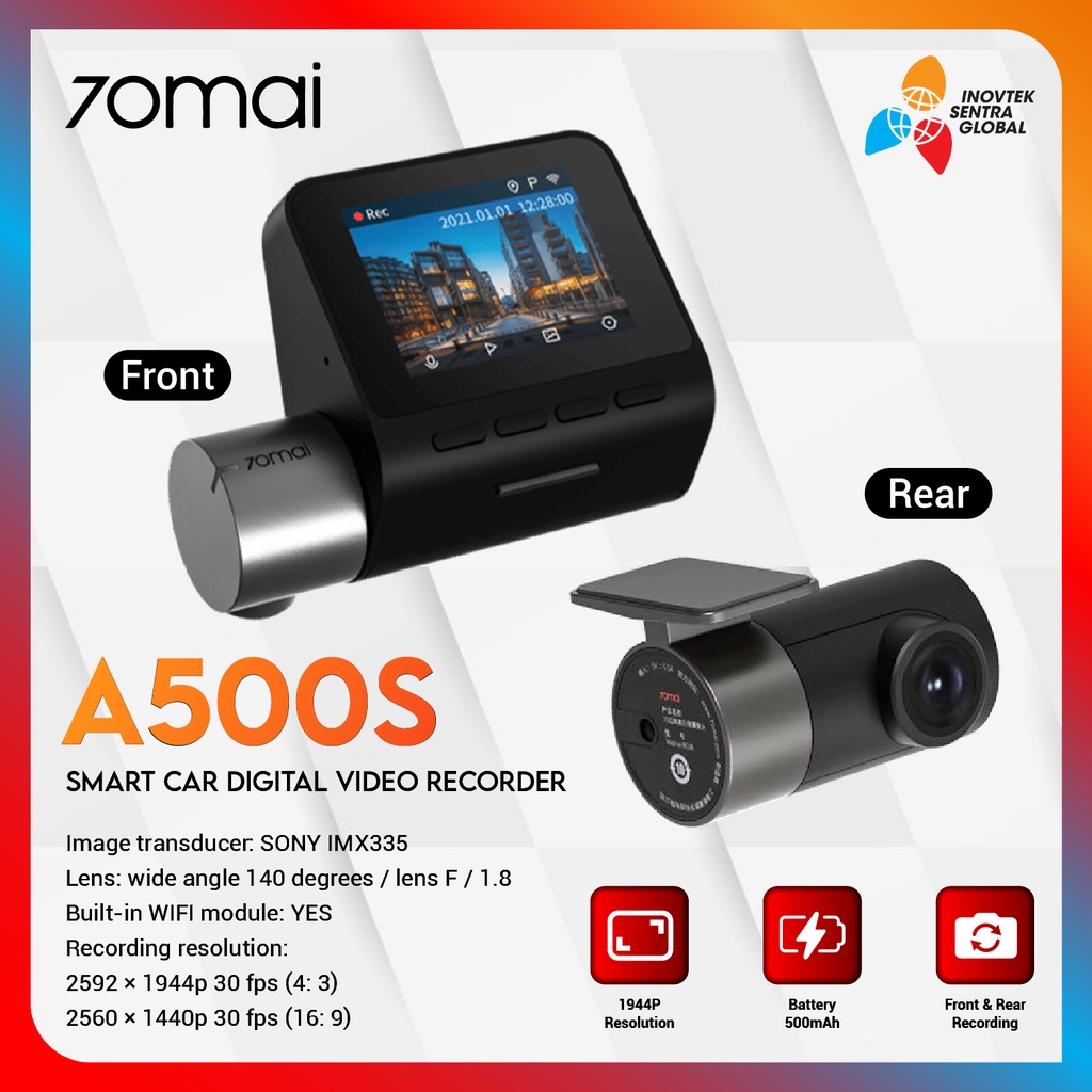 70mai A500S Smart Dash Cam Pro Plus + Rear Cam Set 1944P Kamera Mobil