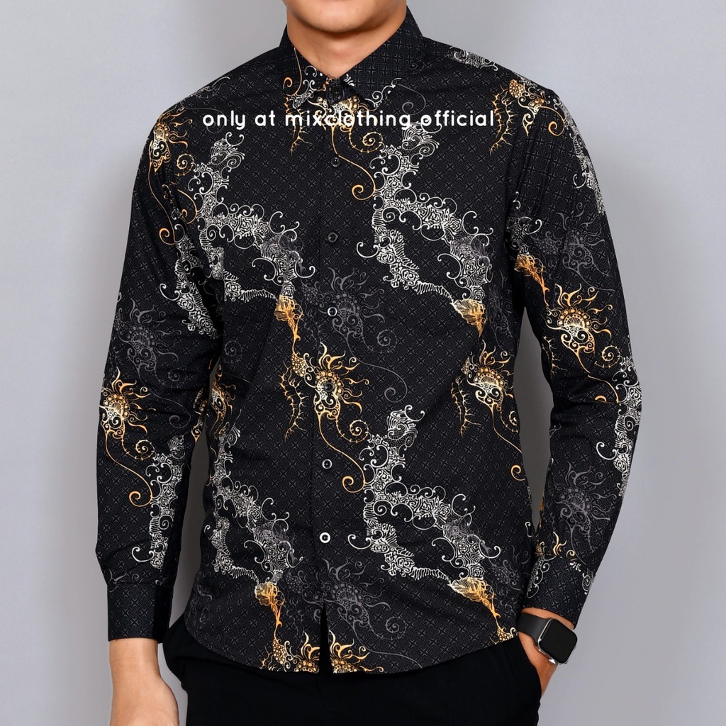 Baju Batik Pria Slimfit Kemeja Lengan Panjang Hem Slim Fit LBL