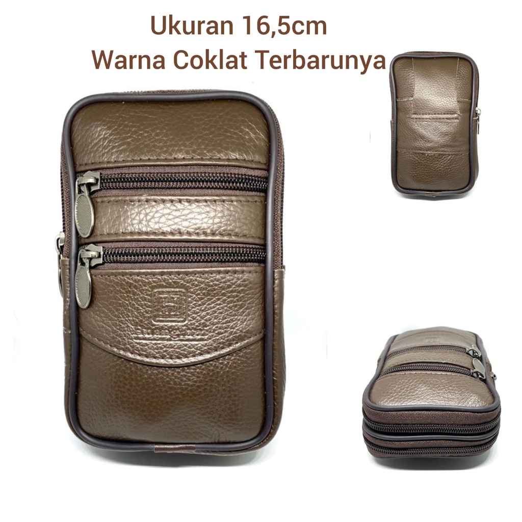 Sarung Hp Pinggang Kulit Asli 100% Untuk Hp 5,5inch - 6,3inch Ukuran 16,5cm x 10cm