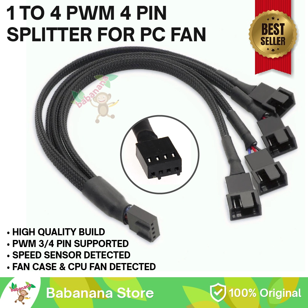 Kabel Splitter Y 1 to 4 PWM Computer Case Fan Power cabang kipas PC