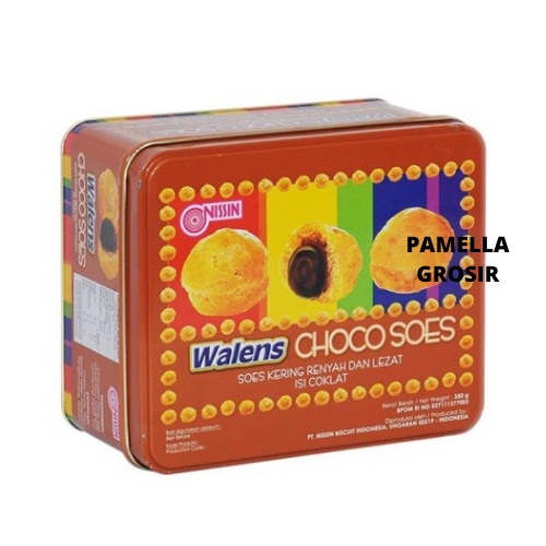 NISSIN WALENS CHOCO SOES KALENG 350GR /Soes Kering Isi Coklat Pasta Renyah Dan Lezat