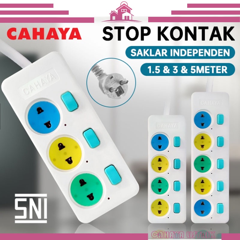 Stop Kontak Kabel Saklar 3/4/5 Lubang&amp;1.5/3/5M/STOP KONTAK GEPENG SNI/CAHAYA SC-793/4/5