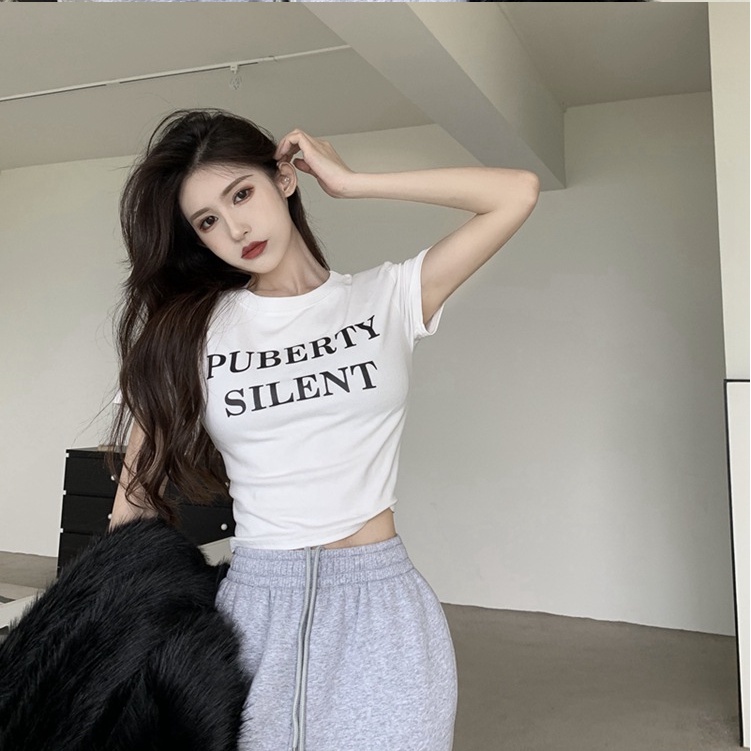 GirlWish Fashion Korean Sexy Crop Top Round Neck T-Shirt Atasan Korea Crop Top 737