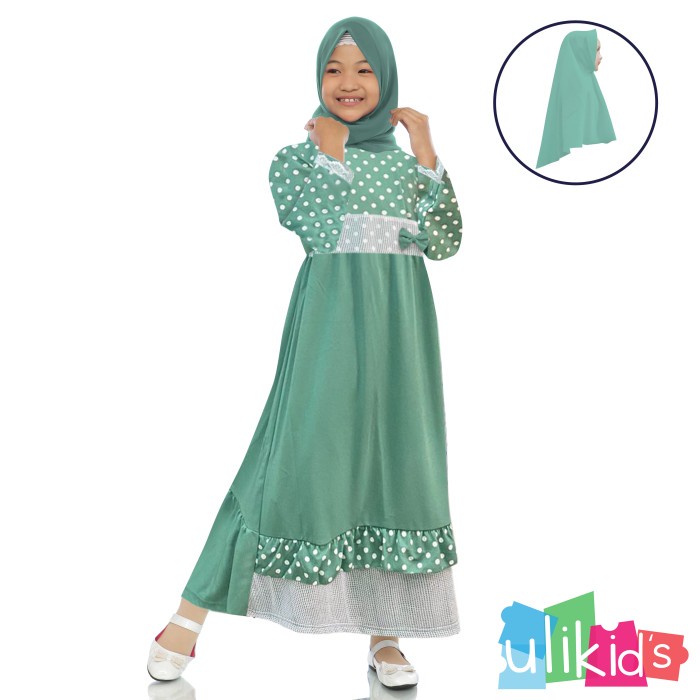 Baju Gamis Anak Set Hijab Motif Polkadot - Tosca S K6A1 viral lucu lebaran cantik trend kondangan ya