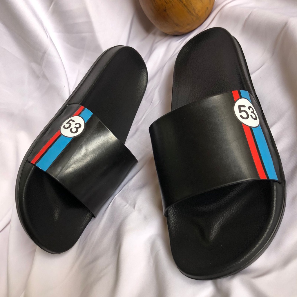 Sandal slide pria terbaru | Sendal slip on cowok slop distro | Selop flip flop hitam karet